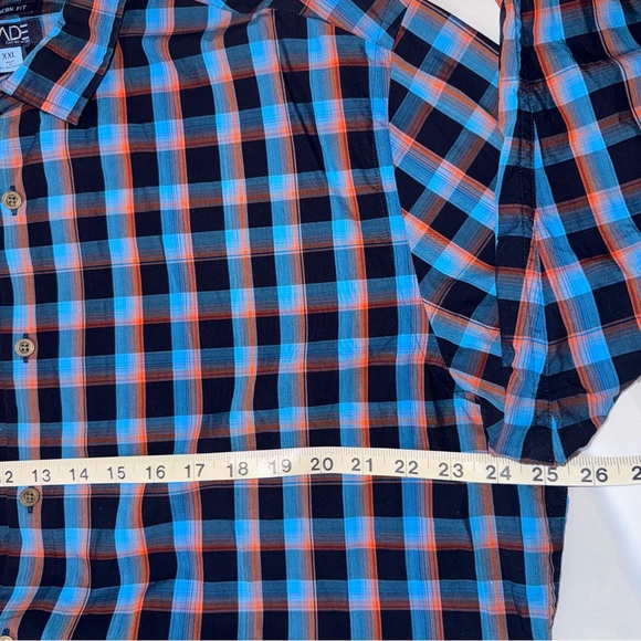 Made Cam Newton Men's 2XL L/S Button up Blue Orange Plaid Shirt‎ Modern Fit - Picture 5 of 7